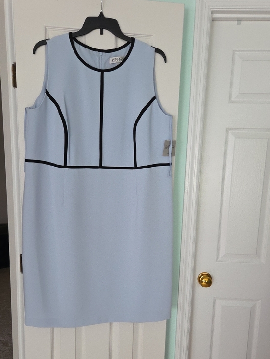 Kasper Dresses & Skirts - Kasper Light Blue Sleeveless Shift Dress with Black Trim